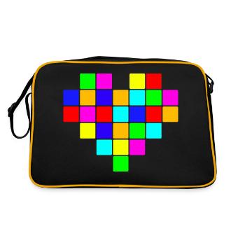 Buntes Herz Regenbogen - Retro Tasche - Schwarz/Gold - Hinten