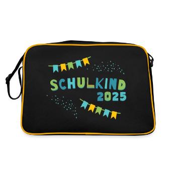 Schulkind 2025 Gelb Blau Junge Mädchen Einschulung - Retro Tasche - Schwarz/Gold - Hinten