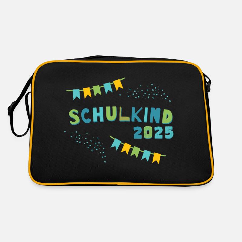 Schulkind 2025 Gelb Blau Junge Mädchen Einschulung Retro Tasche