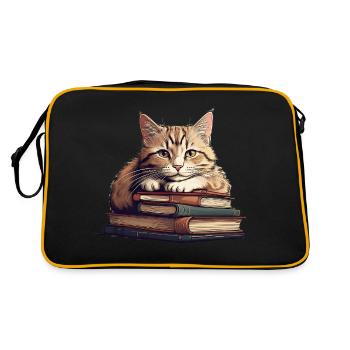 Cute cat on stack of books - Retro Bag - black/gold - Back