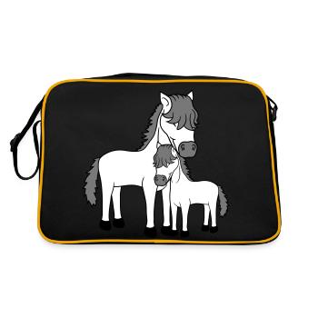 baby kind mama papa familie junges fohlen suess ni - Retro Tasche - Schwarz/Gold - Hinten