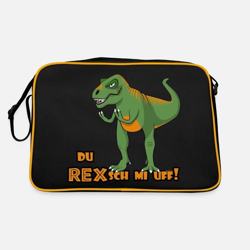 T-Rex "Regsch mi uf" Schweizerdeutsch - Retro Tasche - Schwarz/Gold