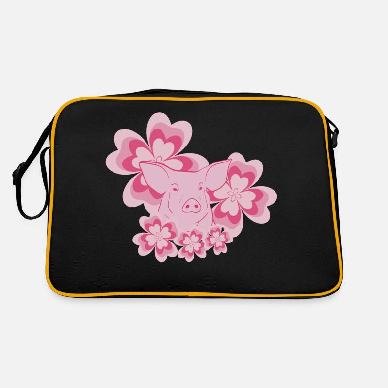 Schwein - Retro Tasche - Schwarz/Gold