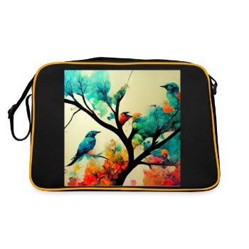 Birds Sitting on tree - Retro Bag - black/gold - Back