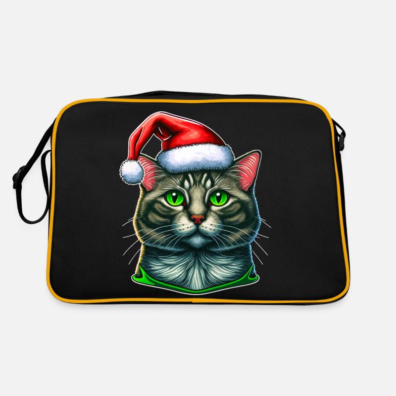 Wunderschönes digitales Winterkatzen-Kunstwerk, das perfekte - Retro Tasche - Schwarz/Gold