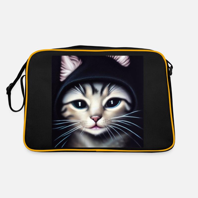 Schwarzes Kapuzenkätzchen Retro Tasche