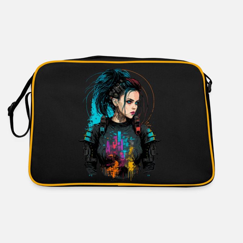 Atemberaubendes Gemälde einer wunderschönen Punk-Frau Retro Tasche