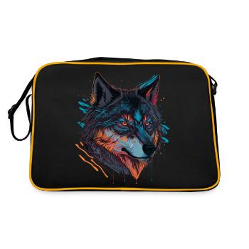 Wolfszeichnung für alle Tierfreunde - Retro Tasche - Schwarz/Gold - Hinten