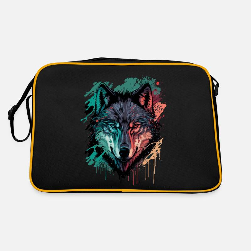 Digitale Darstellung eines Wolfes Retro Tasche