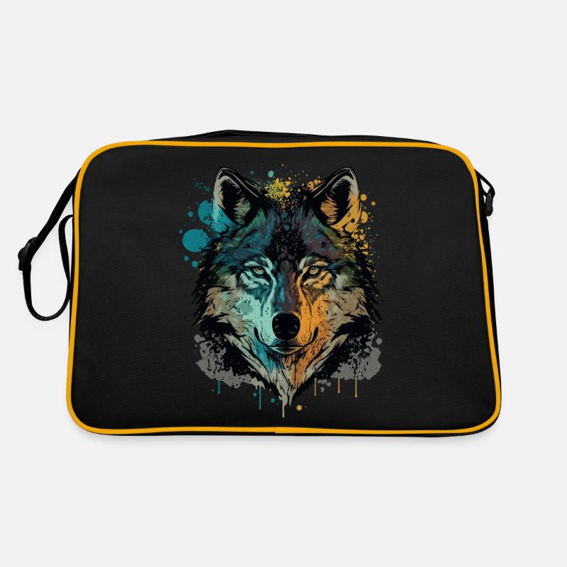 Wunderbare Zeichnung eines Wolfskopfes Retro Tasche