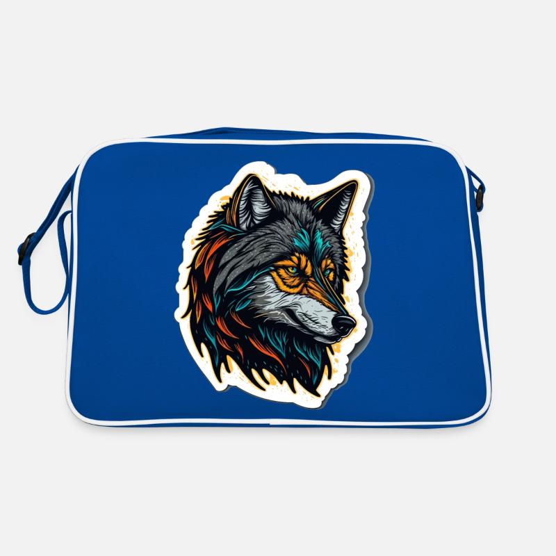 Digitales Malen eines Wolfskopfes Retro Tasche