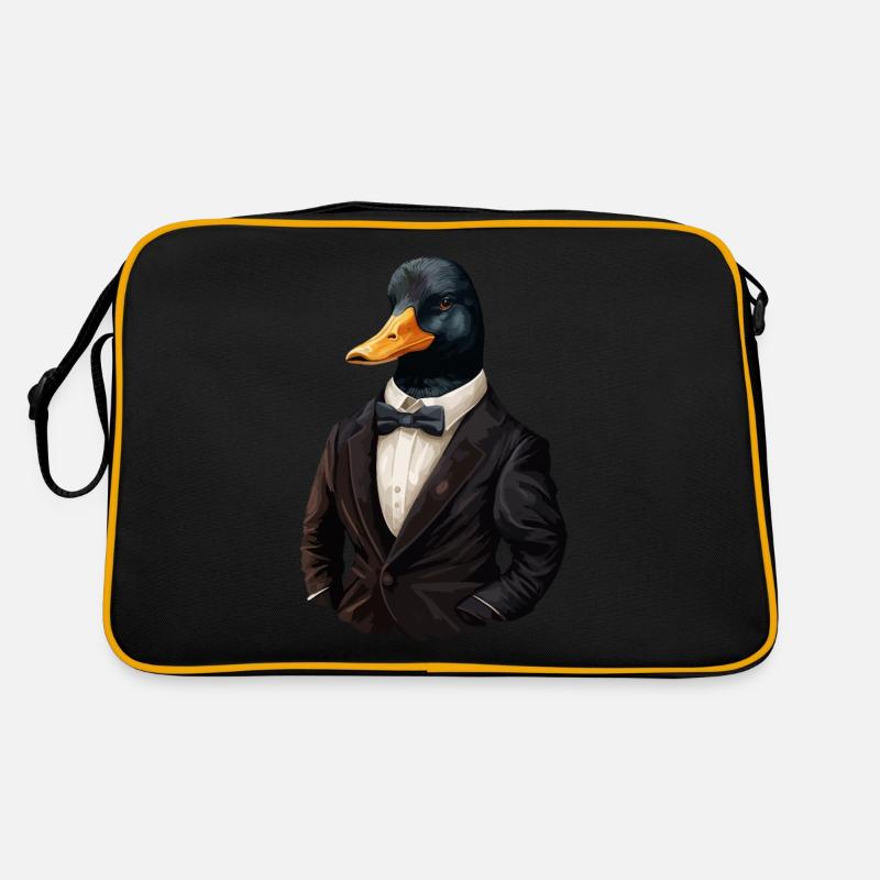 Ente mit Fliege Retro Tasche