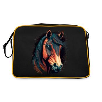 Trendige digitale Pferdemalerei - Retro Tasche - Schwarz/Gold - Hinten