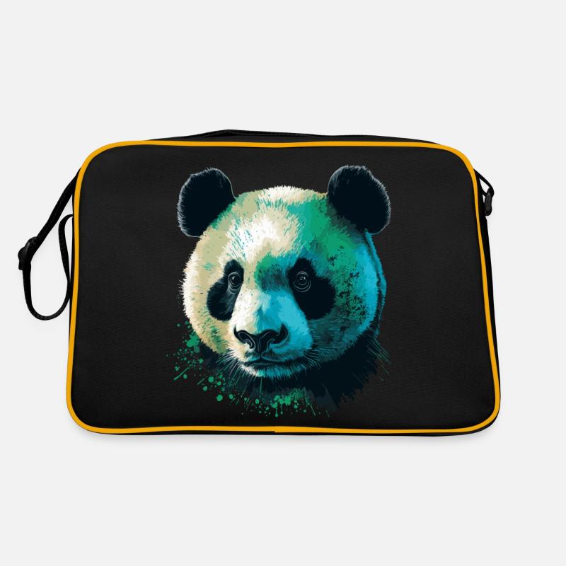 Grüner Panda - Retro Tasche - Schwarz/Gold