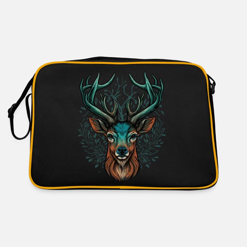 Hirschkopf - Retro Tasche - Schwarz/Gold