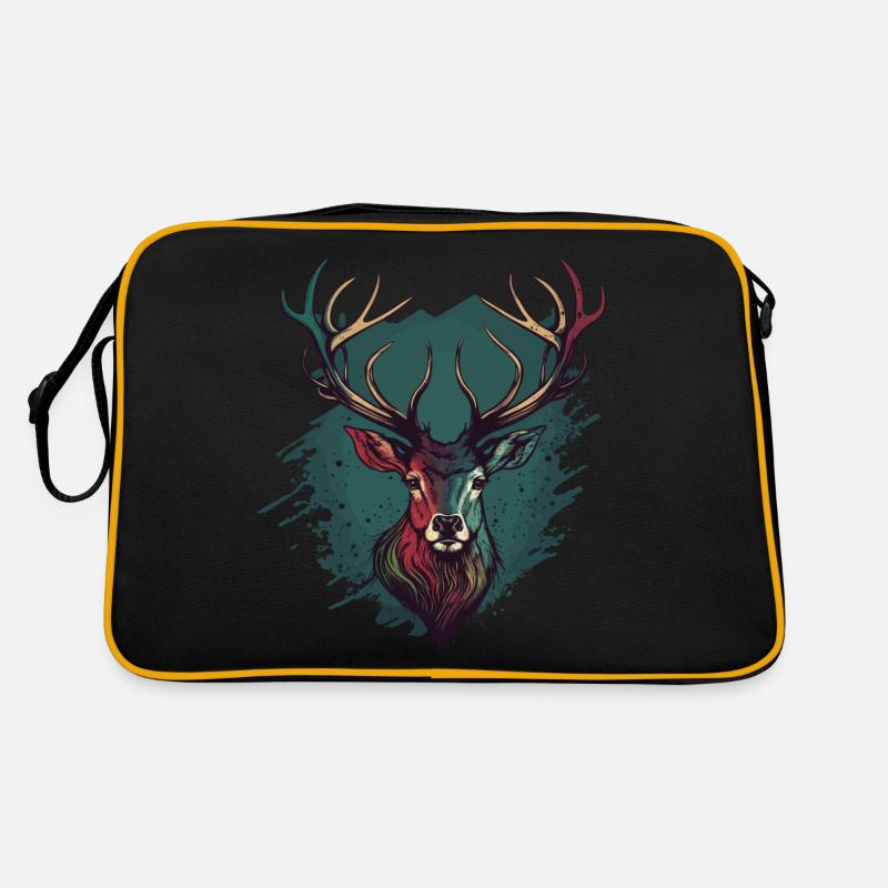 Hirschkopf - Retro Tasche - Schwarz/Gold