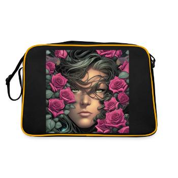Woman with pink roses on head painting - Retro Bag - black/gold - Back