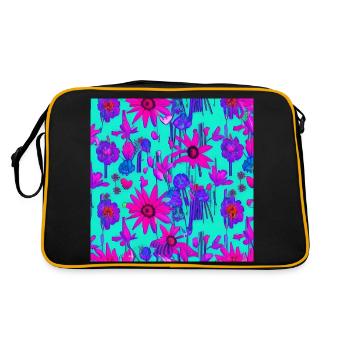 Die Schönheit von Blumen in blauen Mustern - Retro Tasche - Schwarz/Gold - Hinten