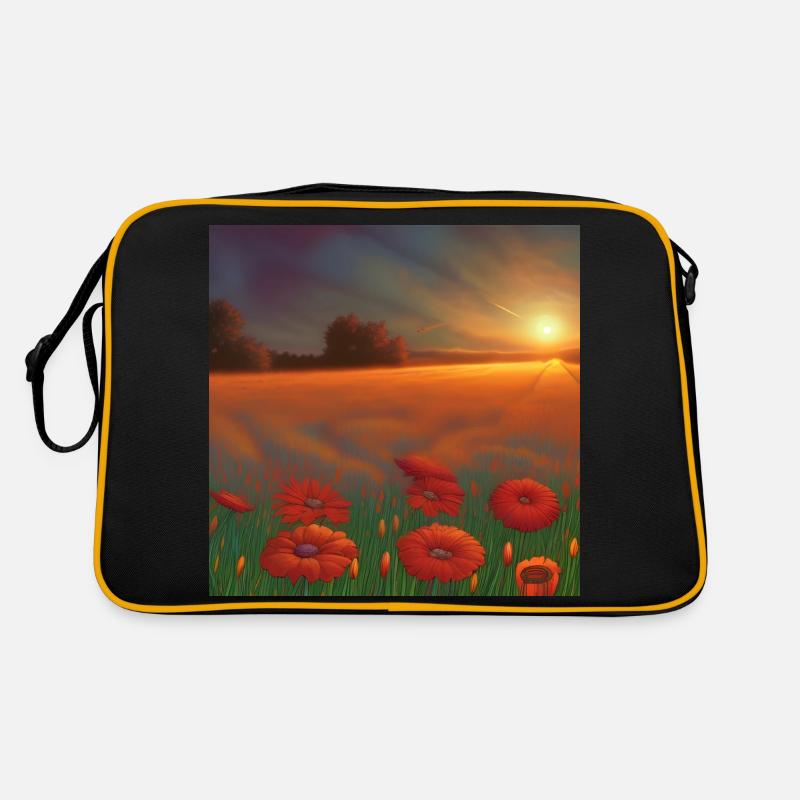 Coucher de soleil sur le vaste champ de fleurs d’oranger Sac Retro
