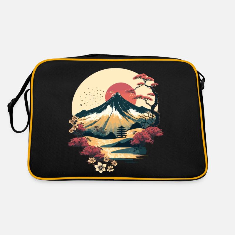 Berg in Japan - Retro Tasche - Schwarz/Gold