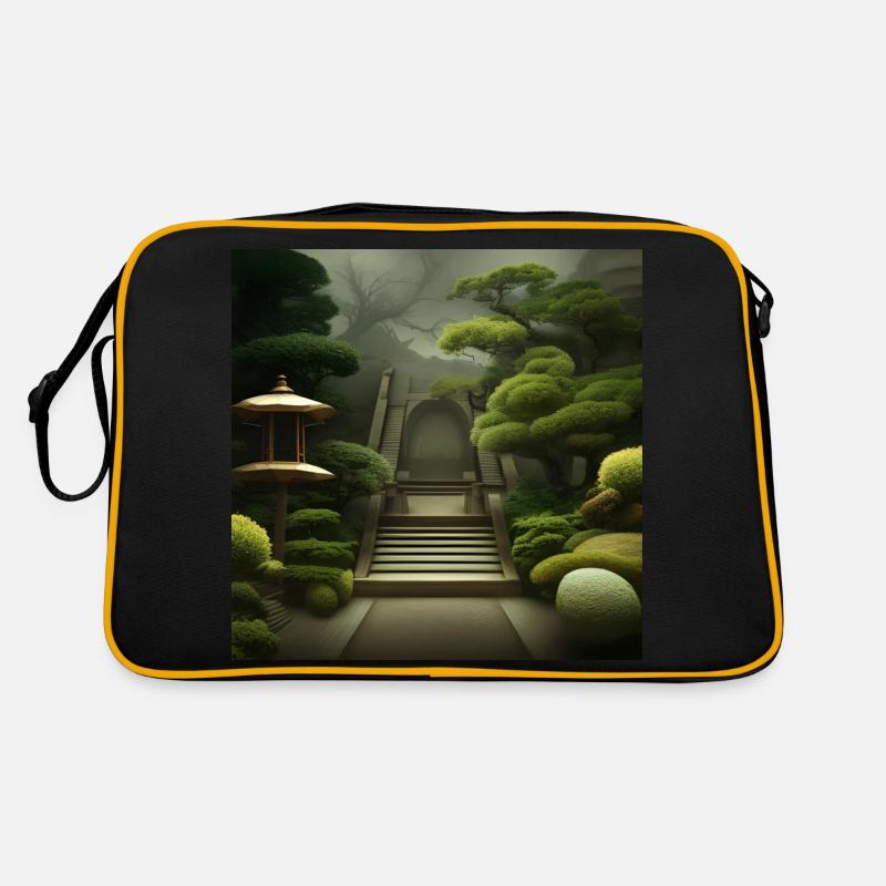 Blühen Bonzai-Bäume - Retro Tasche - Schwarz/Gold