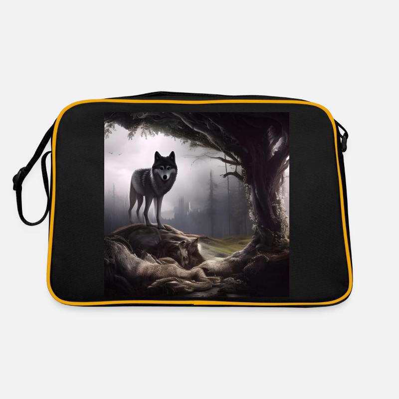 Wolf im Wald Retro Tasche