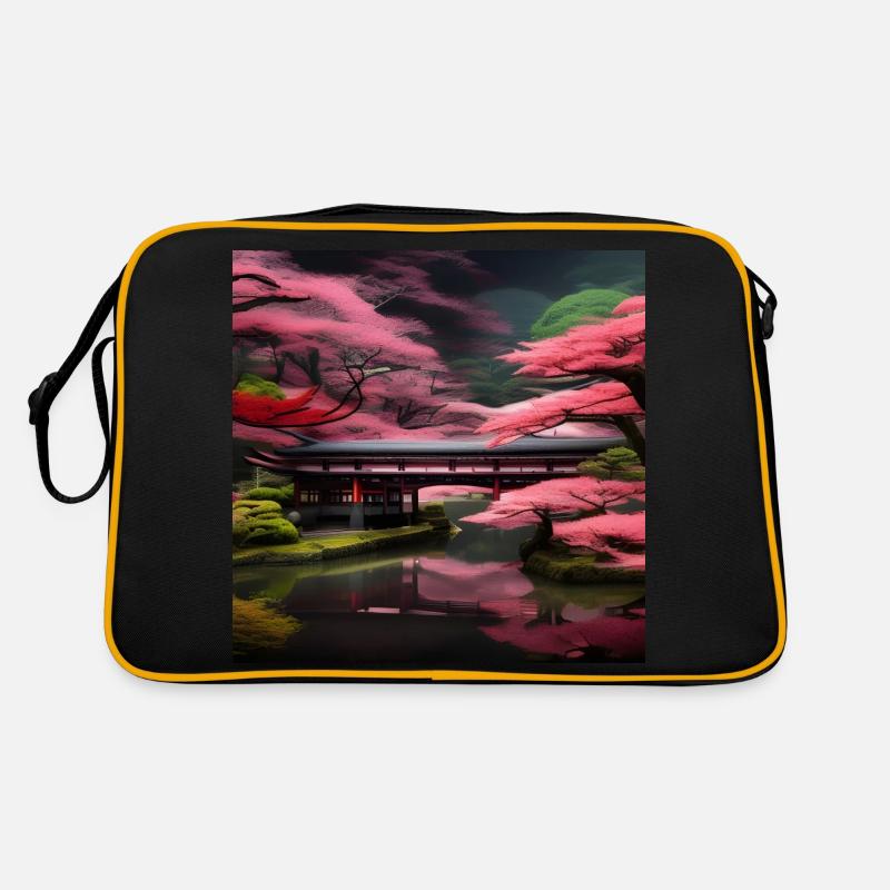 Schöne Bäume in einem japanischen Garten Retro Tasche