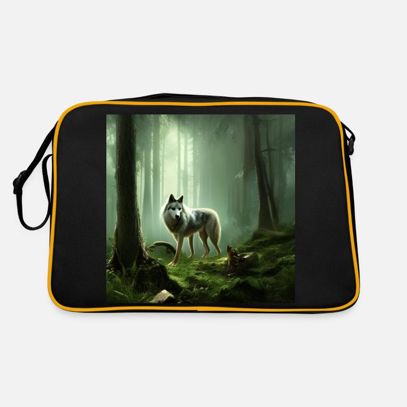 Loup dans la forêt verte - Sac Retro - noir/or