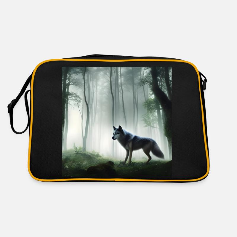 Flauschiger Wolf im Wald - Retro Tasche - Schwarz/Gold