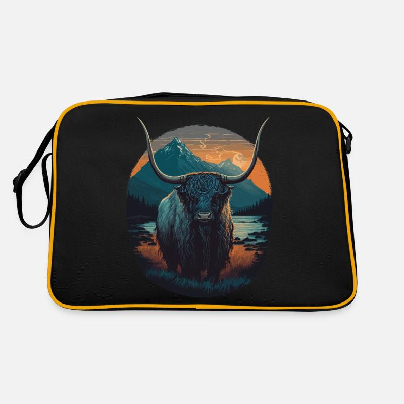 Yak mit riesigen Hörnern Retro Tasche