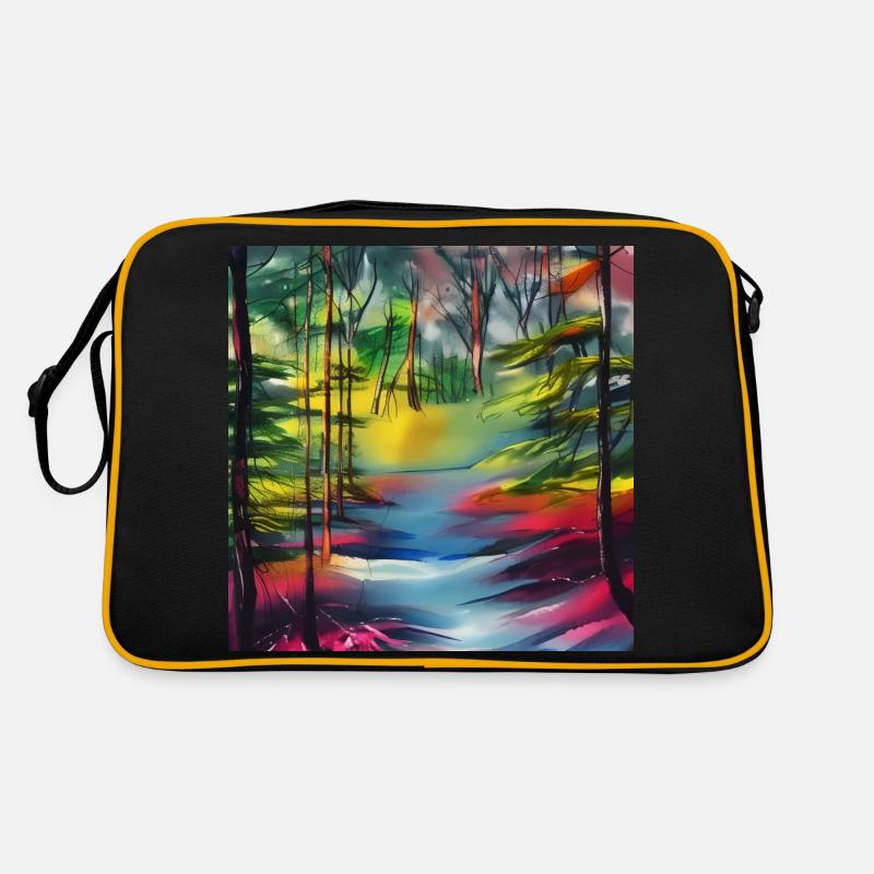 Aquarelle rivière en forêt - Sac Retro - noir/or