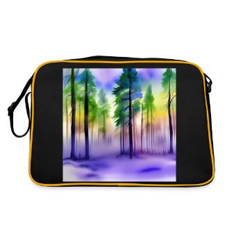 Abend im Aquarellwald - Retro Tasche - Schwarz/Gold - Hinten