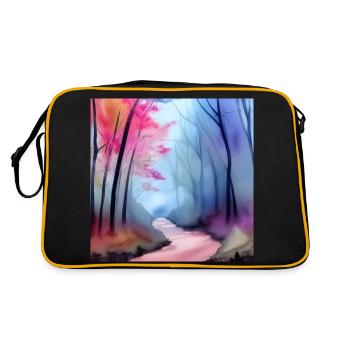 Rosa und blaue Aquarellbäume - Retro Tasche - Schwarz/Gold - Hinten