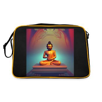 Buddha Statue Porträt - Retro Tasche - Schwarz/Gold - Hinten