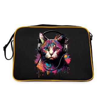 Chat coloré avec casque - Sac Retro - noir/or - Dos