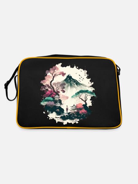Rote Sonne - Retro Tasche - Schwarz/Gold - Hinten