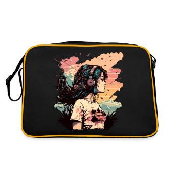 Anime Girl listening to Music - Retro Bag - black/gold - Back