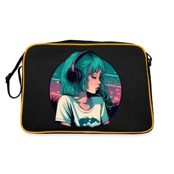 Cute Lo-Fi Girl - Retro Bag - black/gold - Back