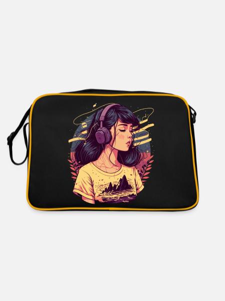 Tokyo Girl Listening to Chill Beats - Retro Bag - black/gold - Back