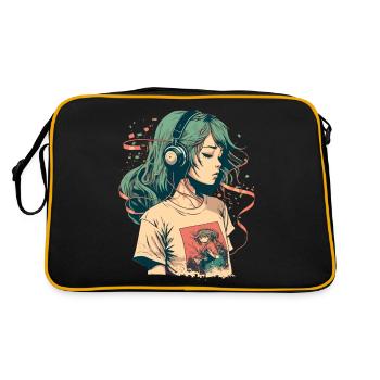 Study Girl Listening to Music - Retro Bag - black/gold - Back