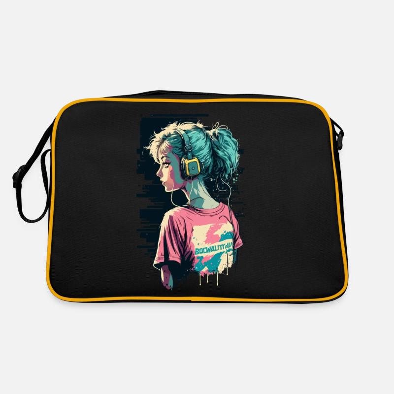 80er Jahre Mädchen mit Kopfhörern Retro Tasche