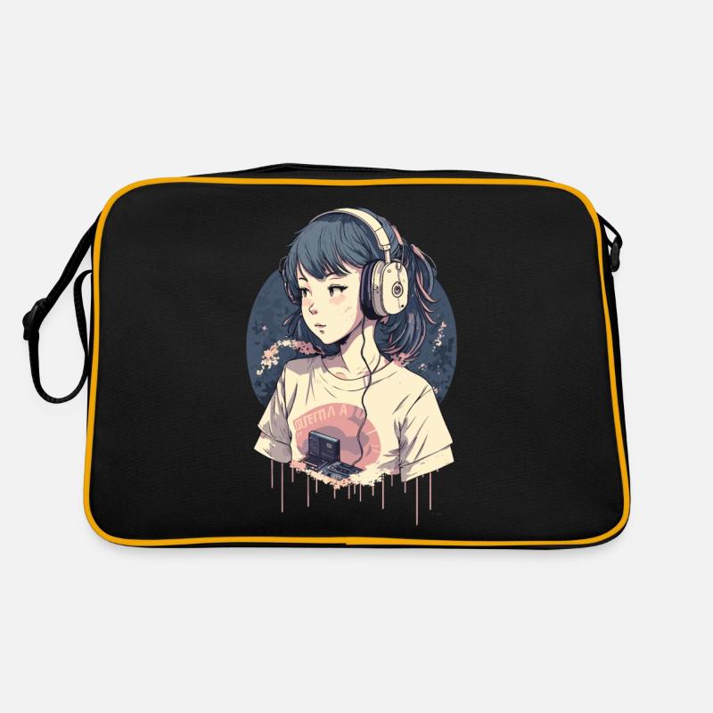 Kawaii Anime Mädchen - Retro Tasche - Schwarz/Gold