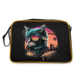 Chat de style synthwave - Sac Retro - noir/or - Dos