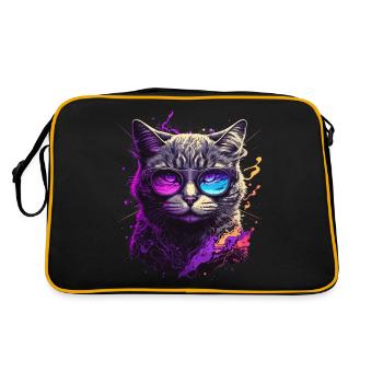 Purple Neon Cat - Retro Bag - black/gold - Back