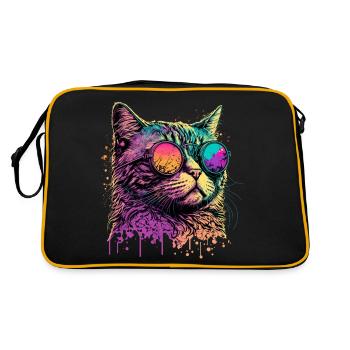 Neonkatze mit Sonnenbrille - Retro Tasche - Schwarz/Gold - Hinten