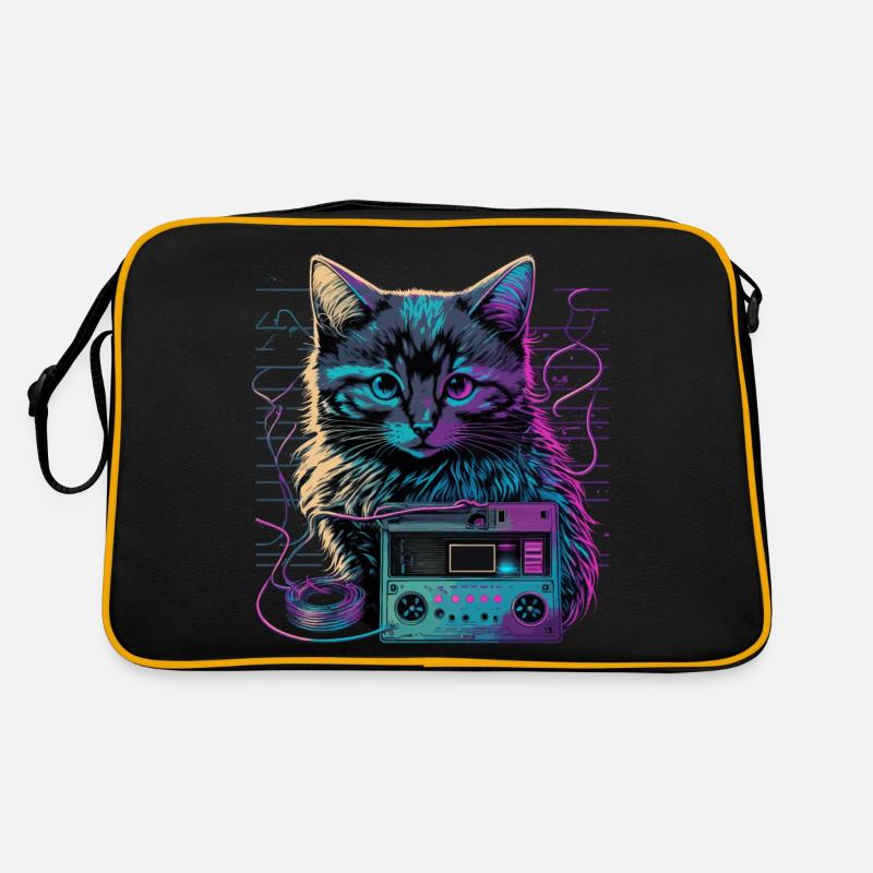 Katze mit Kassette Retro Tasche