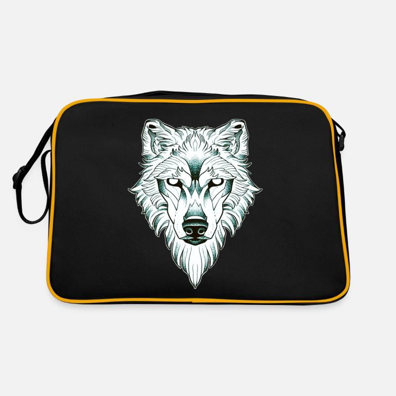 Symmetrisches Wolfs-Dotwork Retro Tasche
