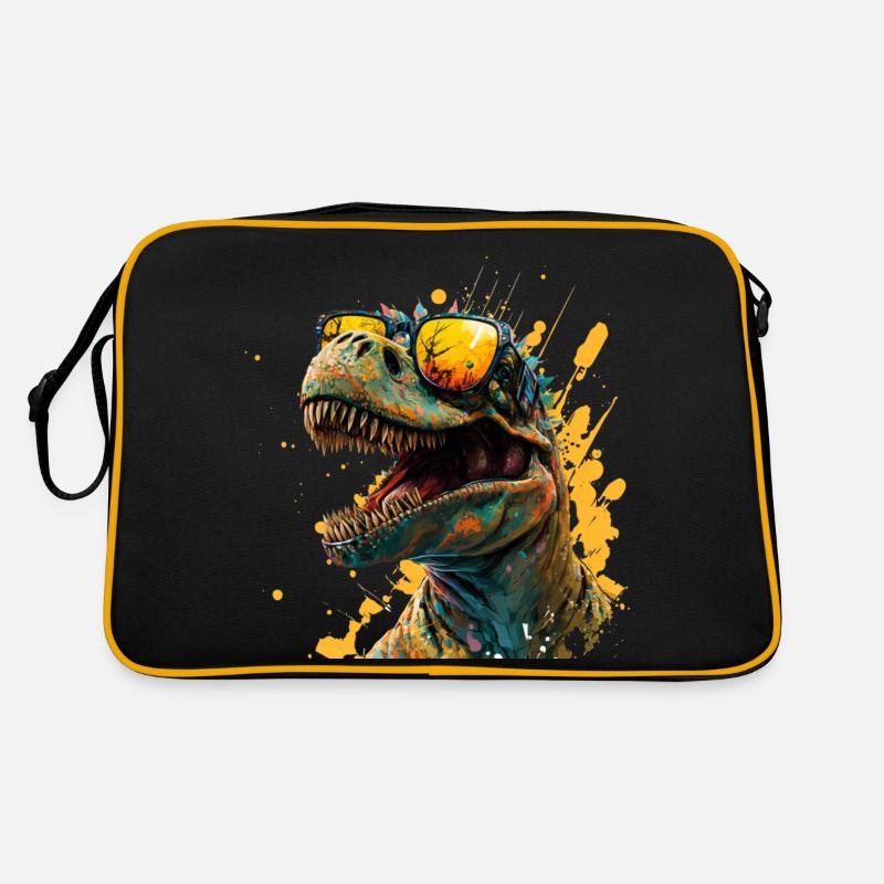 cool dinosaur with sunglasses - Retro Bag - black/gold