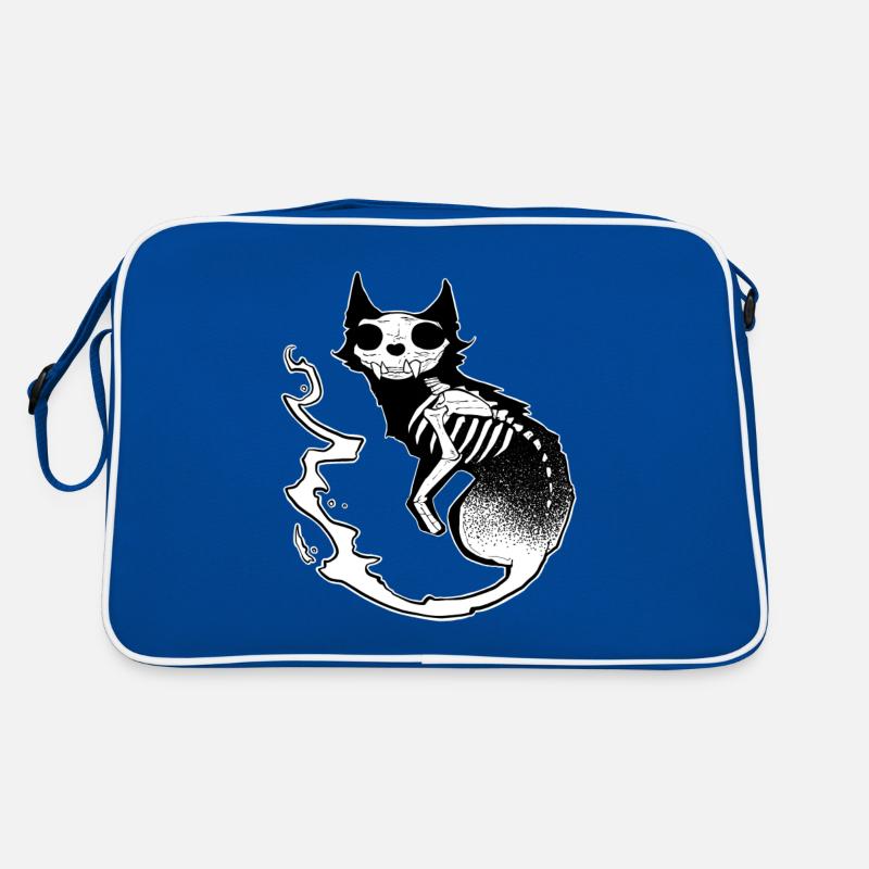 Skull black cat dark halloween dotwork art Retro Bag