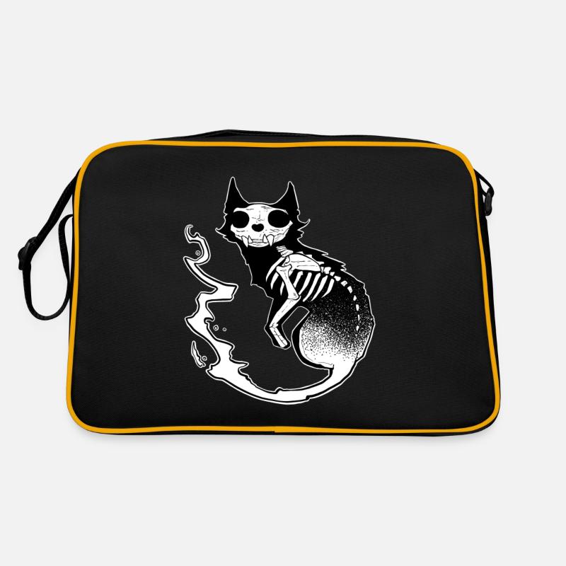 Totenkopf schwarze Katze dunkle Halloween dotwork Kunst - Retro Tasche - Schwarz/Gold